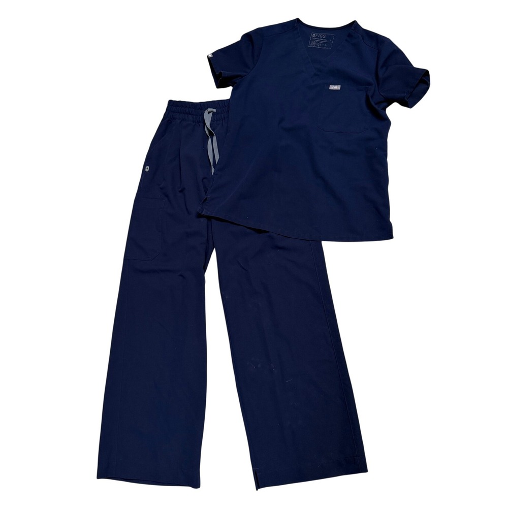 FIGS Scrub Set Catarina Small Top Navy & XS Shelby Wide Leg High Rise Pants Navy